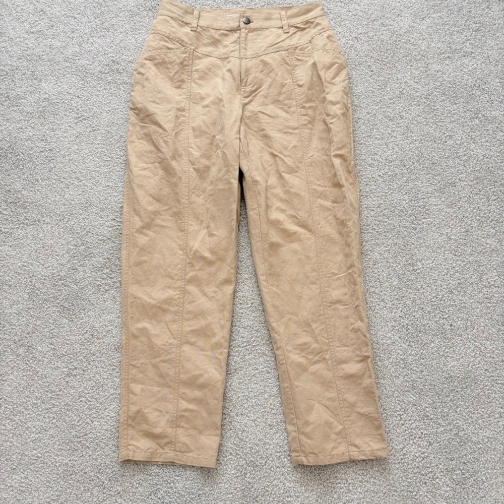 Rebecca Minkoff Sandra Pants Womens 6 Tan Linen Blend High Waist Safari